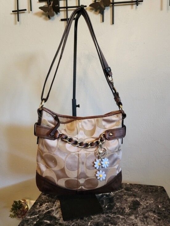 Coach Handbags - Coach Signature Optic Chain Bag In Metalic Bronze